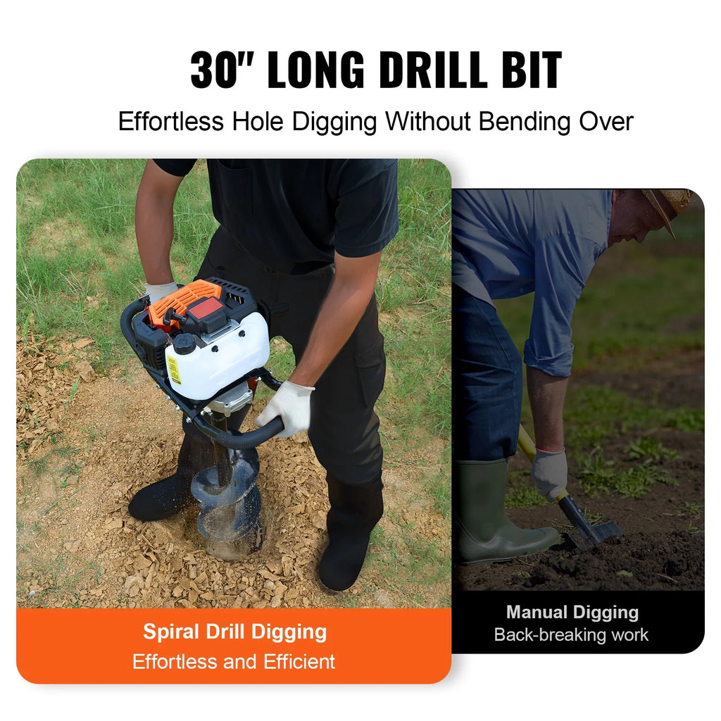 KFFKFF Gas Earth Auger, 52CC 1450W, Includes 8 Drill Bit & Extension Rod, Ideal for Garden, Farmland Fence