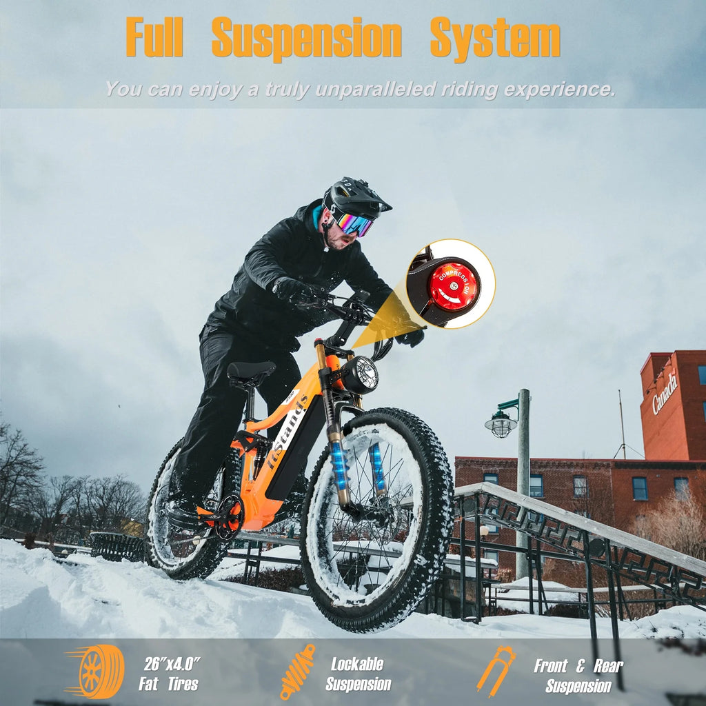 Electric Bike for Adults 26'', 1000W E - Mountain Bike 48V 30/20ah UL2849 Removable Battery, Fat Tire Ebike up to