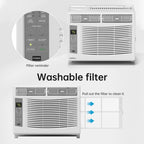 Philodeco 6000 BTU Window Air Conditioner Cool to 250 Sq Ft Intelligent, LED, Remote Control, Easy to Clean Filter