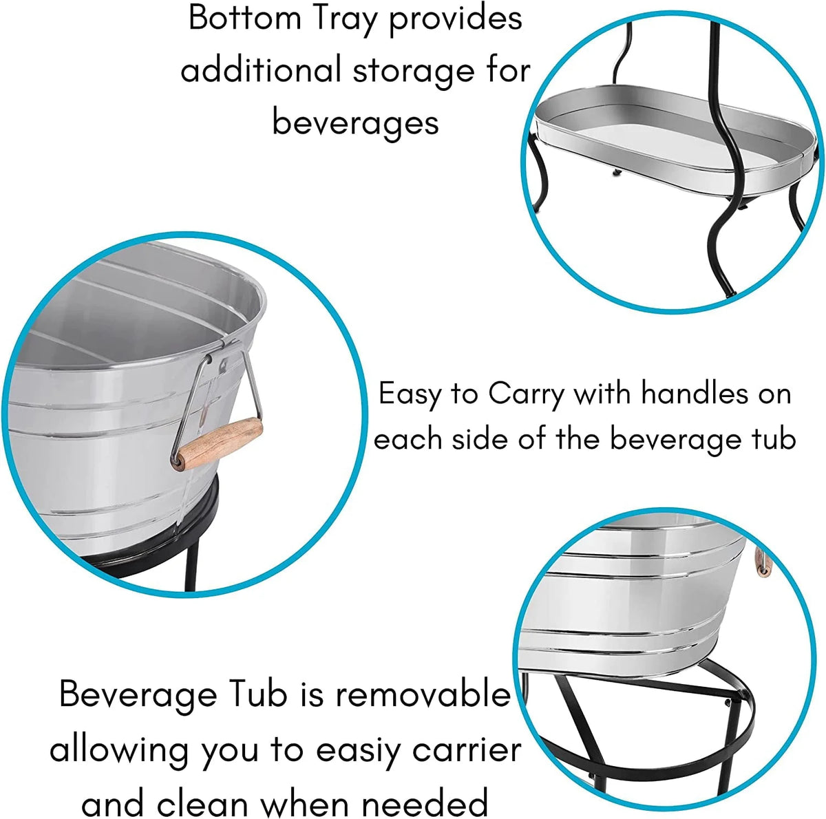 Steel Galvanized Beverage Tub with Stand and Drip Pan Tray - Oval Shape (Large Size) by MG Decor - Madhu Collection