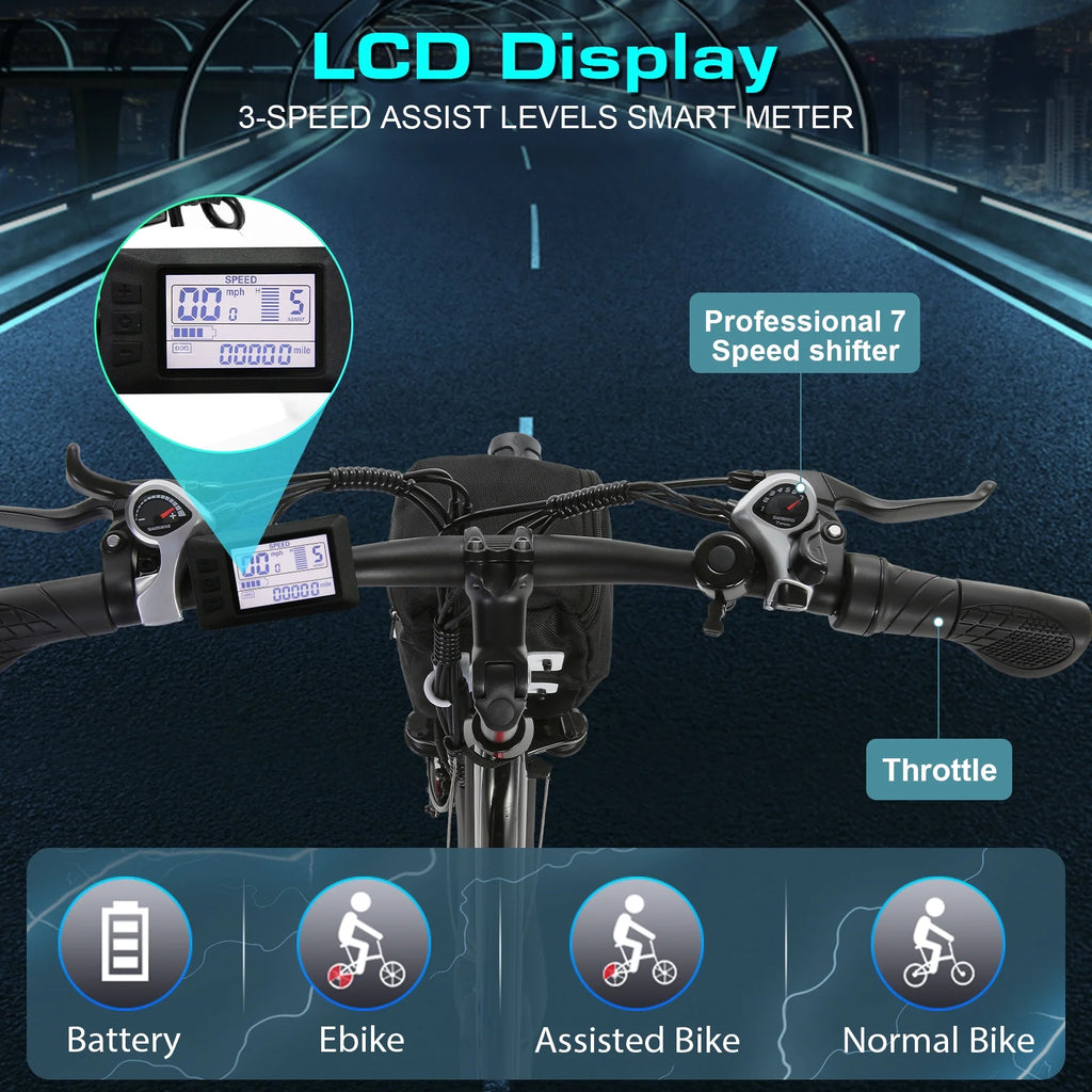 Vivi Electric Bike 26" City Commuter Electric Bike 48V 500W Step - Through Electric Bike 19.8MPH Electric Cruiser