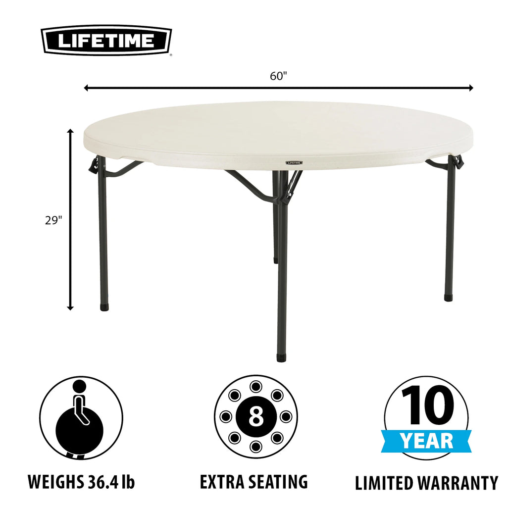 Lifetime 60 in Round Folding Table, Indoor/Outdoor Commercial Grade, Almond (280435)