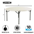 Lifetime 60 in Round Folding Table, Indoor/Outdoor Commercial Grade, Almond (280435)