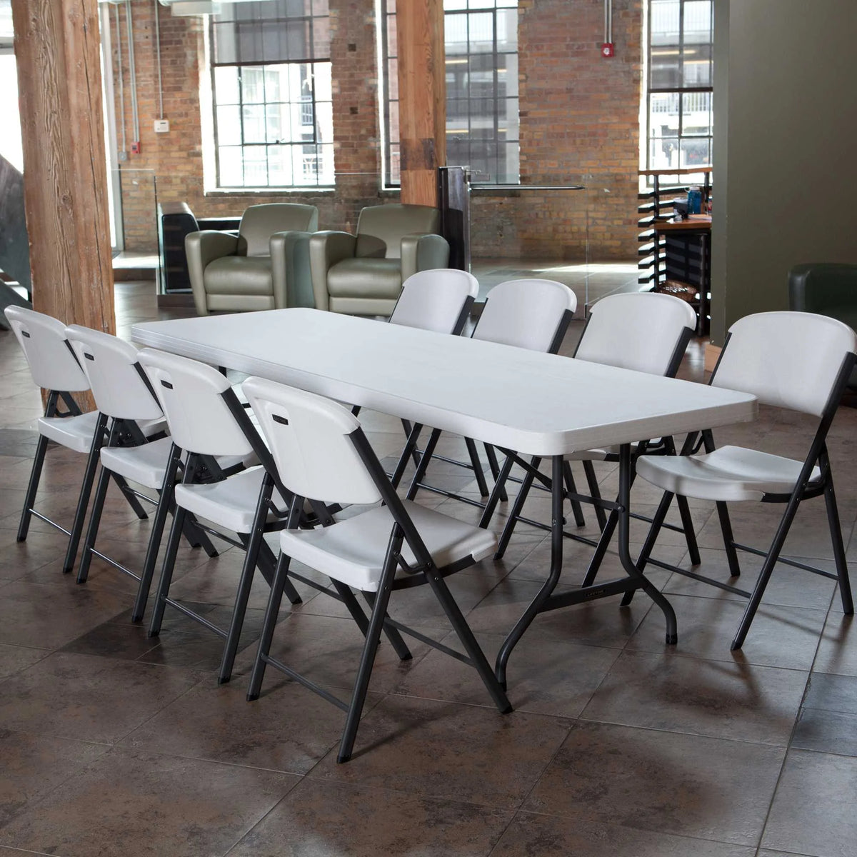 Lifetime Combo Set of (4) 8 - Foot Rectangle Folding Tables & (32) Chairs, Indoor/Outdoor Use, White (80147)