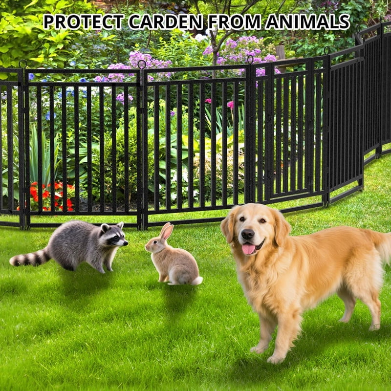 Petorldog Decorative Garden Fence Metal Dog Fence Outdoor for Yard, 36ft (L) x 40in (H), 14 Panels + 2 Gates, No Dig