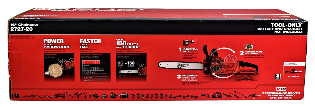 Milwaukee M18 FUEL 16" 18V Li - Ion Brushless Cordless Chainsaw Tool - Only 2727 - 20