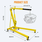 GARVEE 2 Ton Folding Hydraulic Engine Hoist with Lever, Folding Engine Shop Crane Hoist Lift, Heavy Cherry Picker