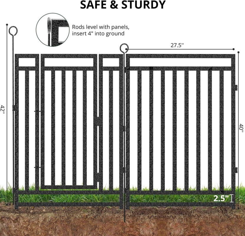 Petorldog Decorative Garden Fence Metal Dog Fence Outdoor for Yard, 36ft (L) x 40in (H), 14 Panels + 2 Gates, No Dig