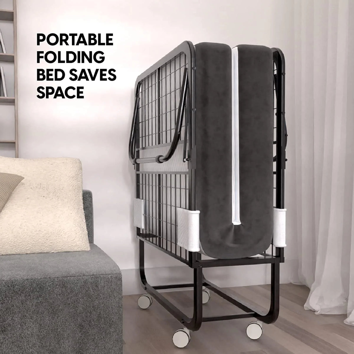 Econohome Folding Bed with Mattress - 75x31 Cot Size Bed Frame - Portable Foldable Roll Away Adult Bed for Guest - 5
