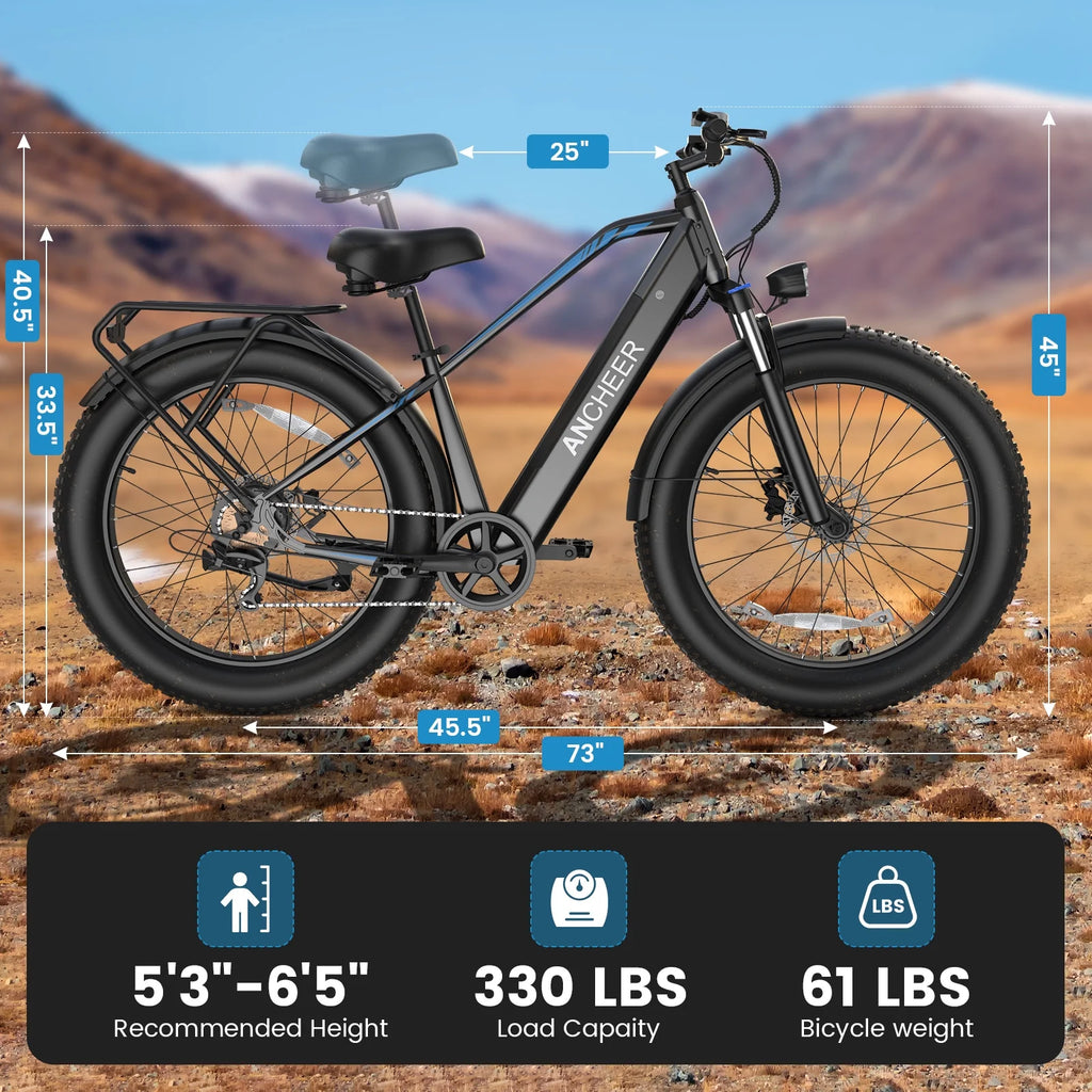 ANCHEER Electric Bike for Adults Peak 1000W Electric Bicycle 48V 15AH Battery Electric Bike 26" x 4.0" Fat Tire