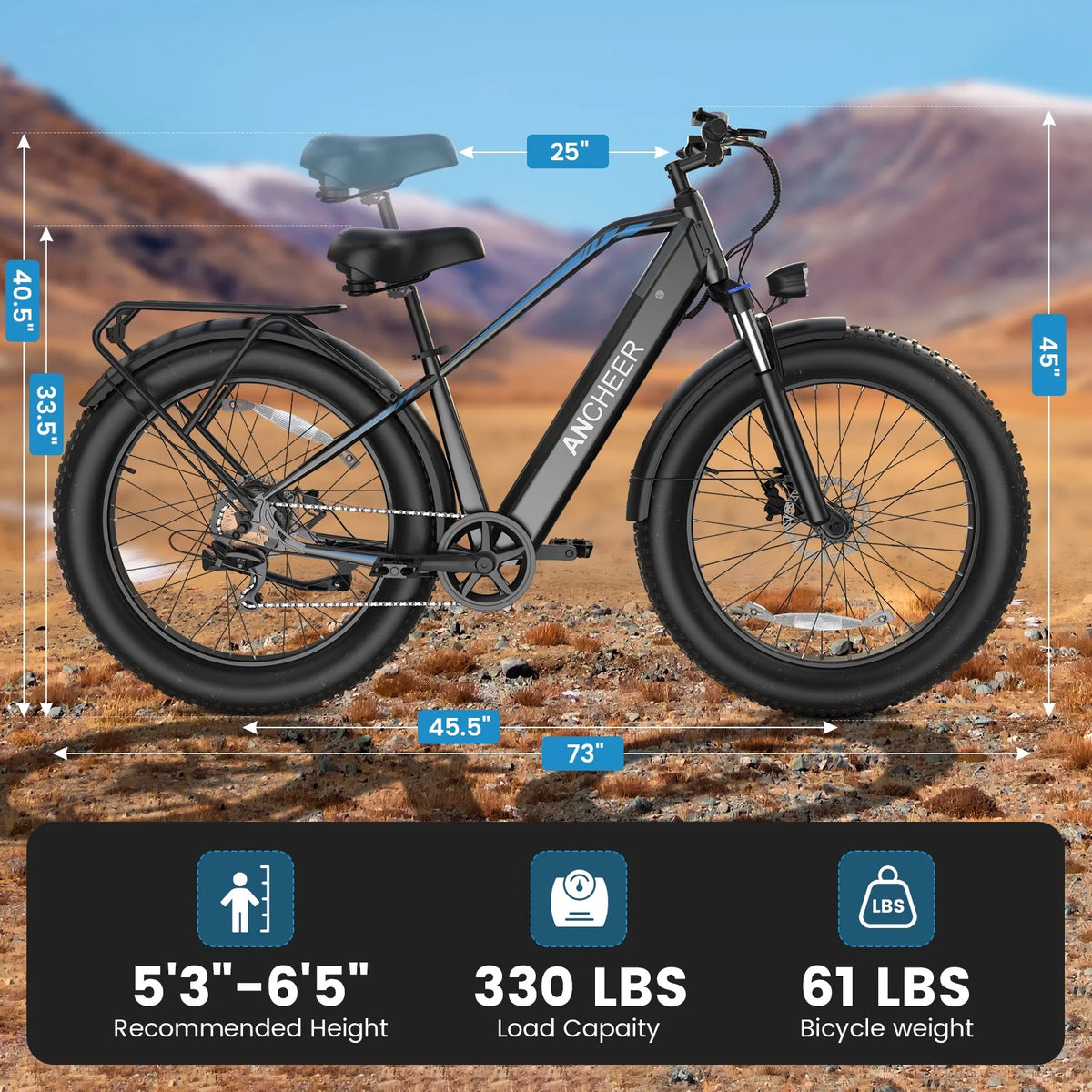 ANCHEER Electric Bike for Adults Peak 1000W Electric Bicycle 48V 15AH Battery Electric Bike 26" x 4.0" Fat Tire