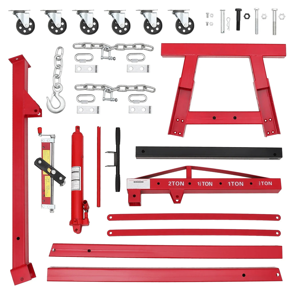 GARVEE 2 Ton Folding Hydraulic Engine Hoist with Lever, Folding Engine Shop Crane Hoist Lift, Heavy Cherry Picker