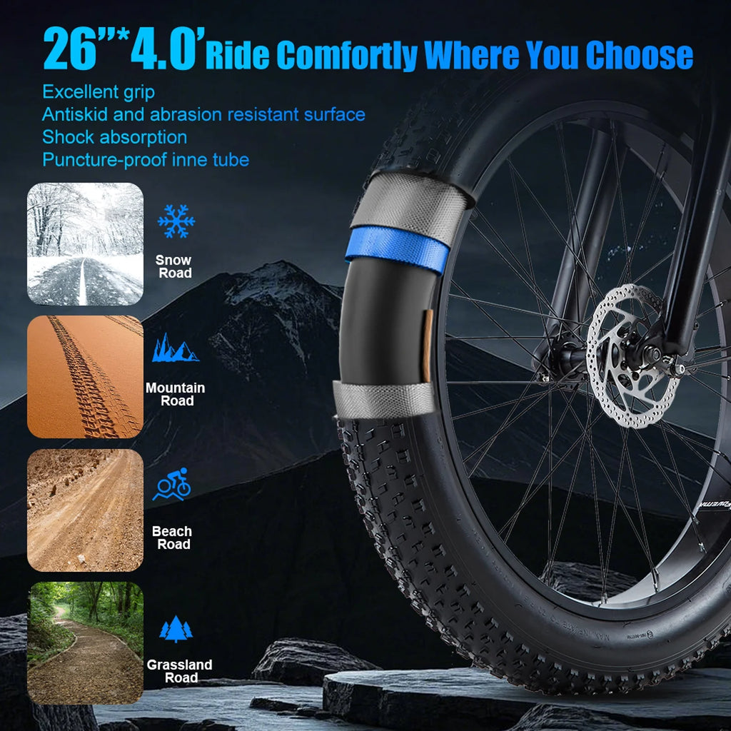 Electric Bike for Adults 26'', 1000W E - Mountain Bike 48V 30/20ah UL2849 Removable Battery, Fat Tire Ebike up to