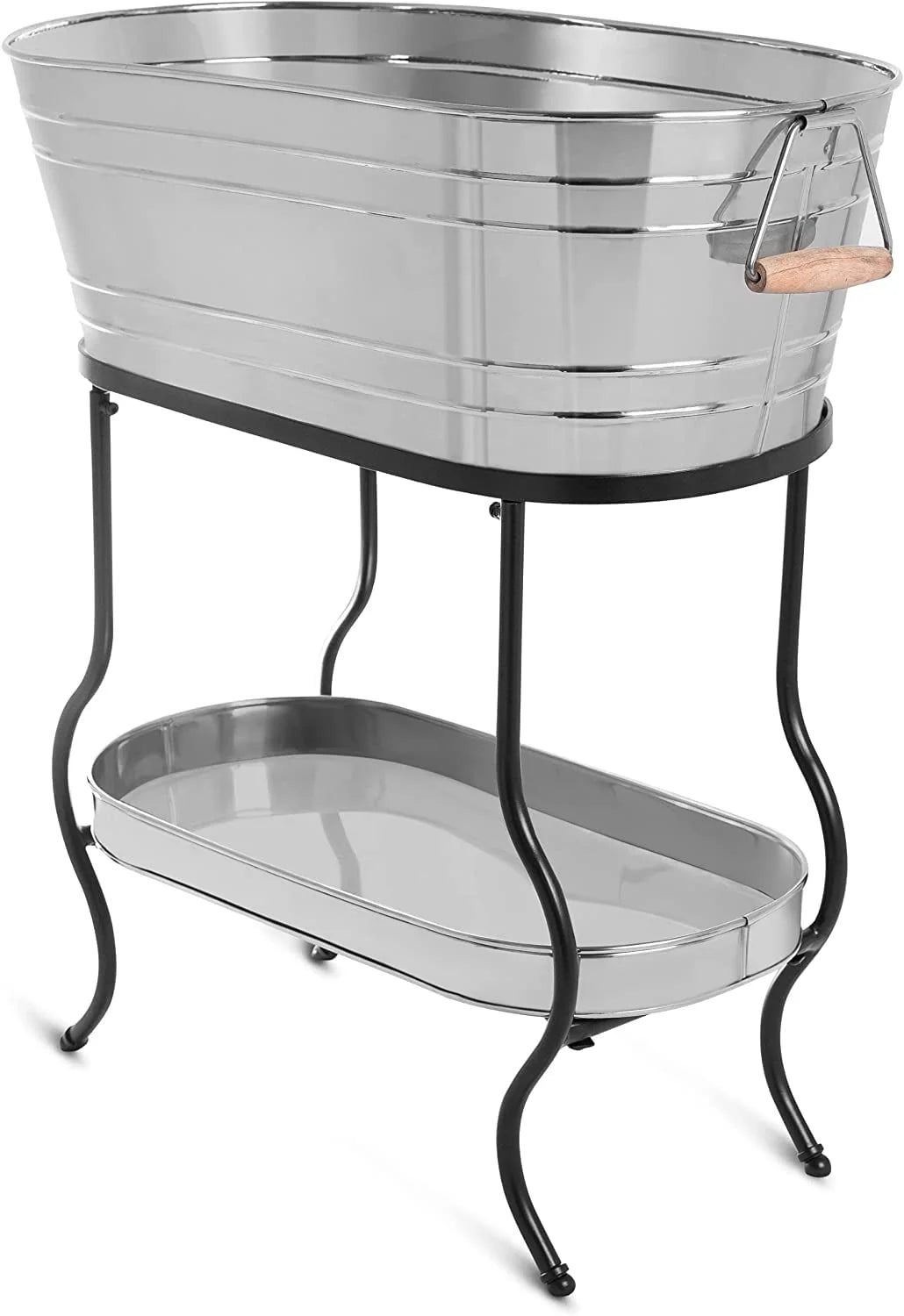 Steel Galvanized Beverage Tub with Stand and Drip Pan Tray - Oval Shape (Large Size) by MG Decor - Madhu Collection