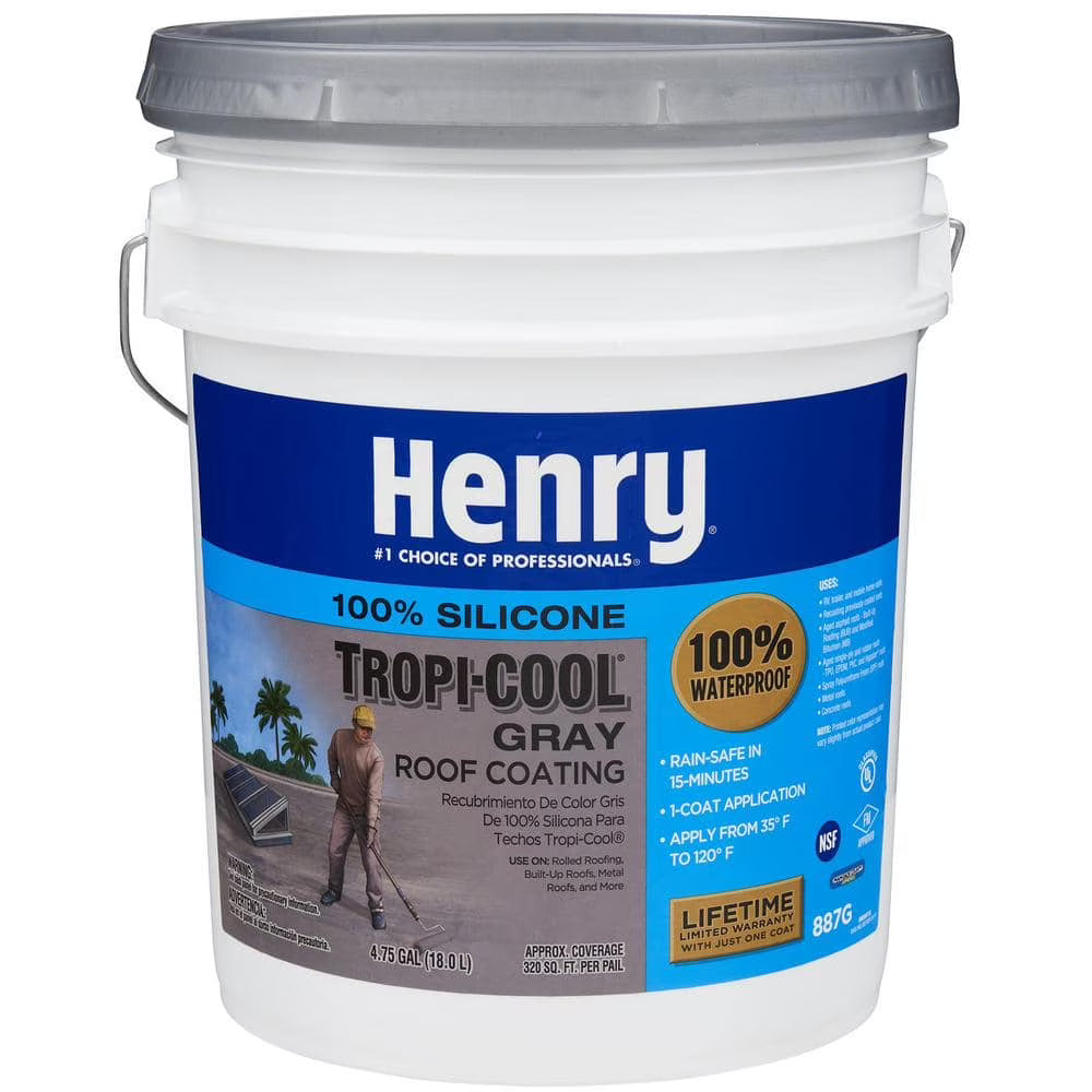 Henry 887G Tropi - Cool Gray HE887G018 100% Silicone Reflective Roof Coating 4.75 Gal
