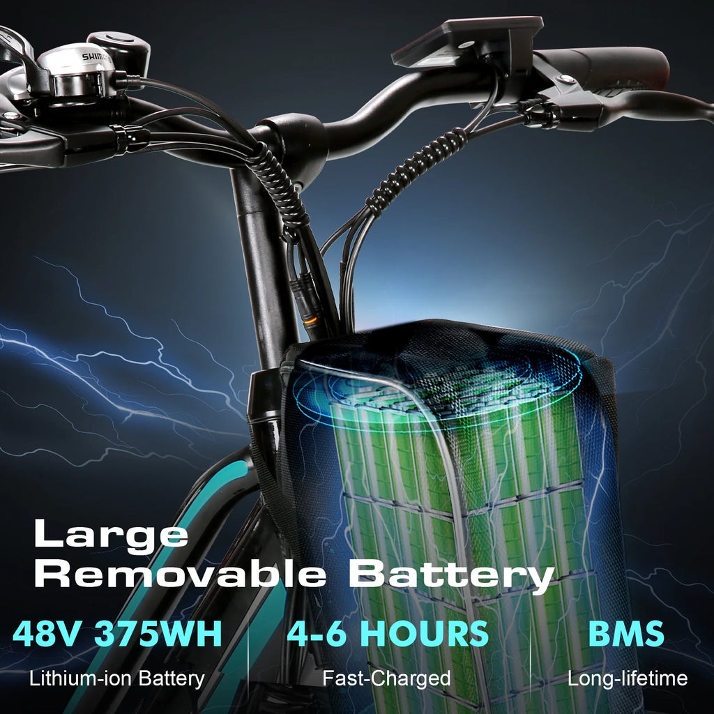 Vivi Electric Bike 26" City Commuter Electric Bike 48V 500W Step - Through Electric Bike 19.8MPH Electric Cruiser