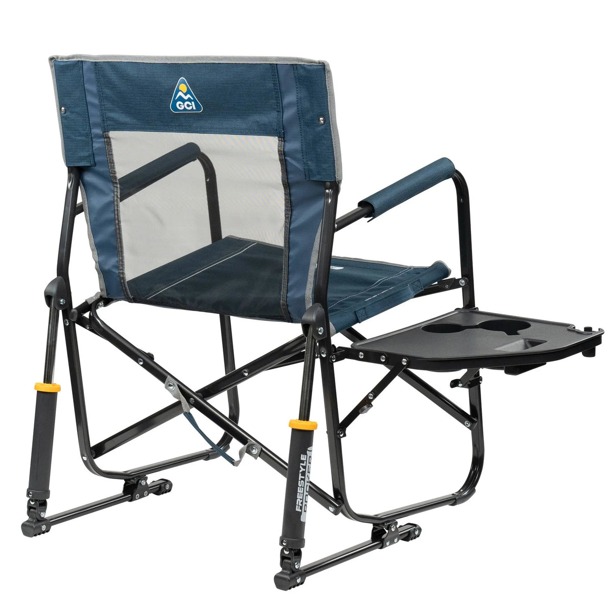 GCI Outdoor Freestyle Rocker with Side Table Foldable Rocking Camp Chair, Heathered Pewter