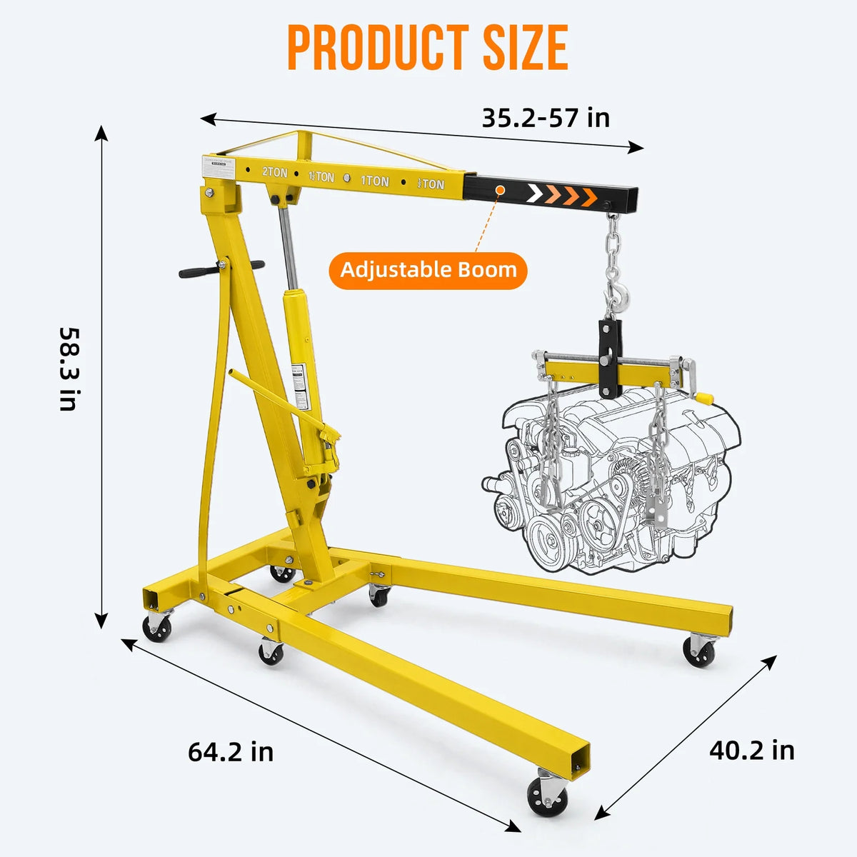 GARVEE 2 Ton Folding Hydraulic Engine Hoist with Lever, Folding Engine Shop Crane Hoist Lift, Heavy Cherry Picker