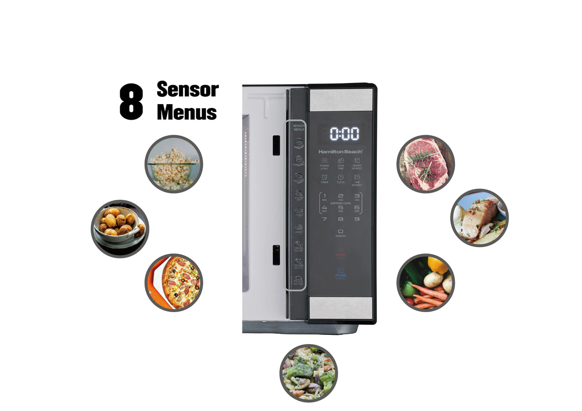 Hamilton Beach 1.1 Cu. Ft. Countertop Microwave Oven, 1000 Watts, White Stainless Steel
