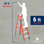 Louisville Ladder 6 - Foot Fiberglass Step Ladder, 300 - Pound Load Capacity, Type IA, FS1506