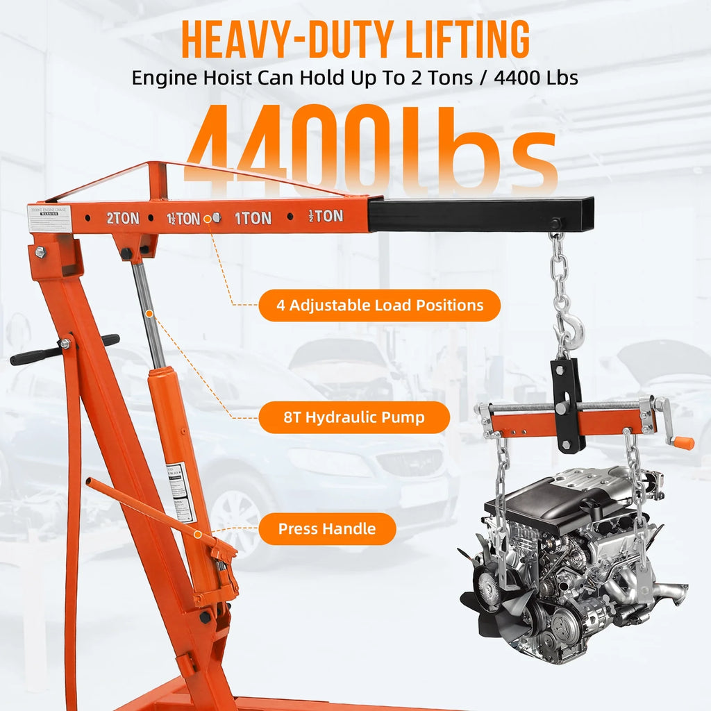 GARVEE 2 Ton Folding Hydraulic Engine Hoist with Lever, Folding Engine Shop Crane Hoist Lift, Heavy Cherry Picker