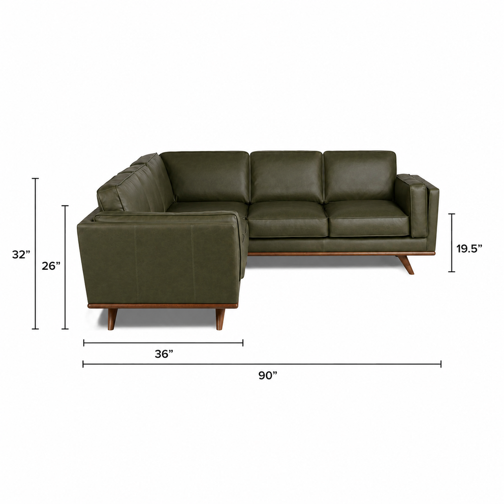 Olive Green Upholstered L Shaped Sectional Sofa with Wood Legs