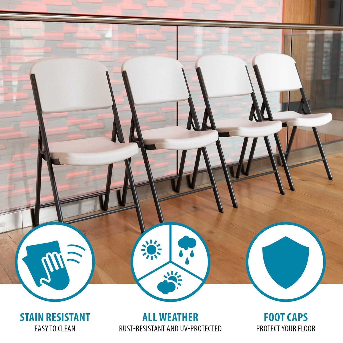 Lifetime Combo Set of (4) 8 - Foot Rectangle Folding Tables & (32) Chairs, Indoor/Outdoor Use, White (80147)