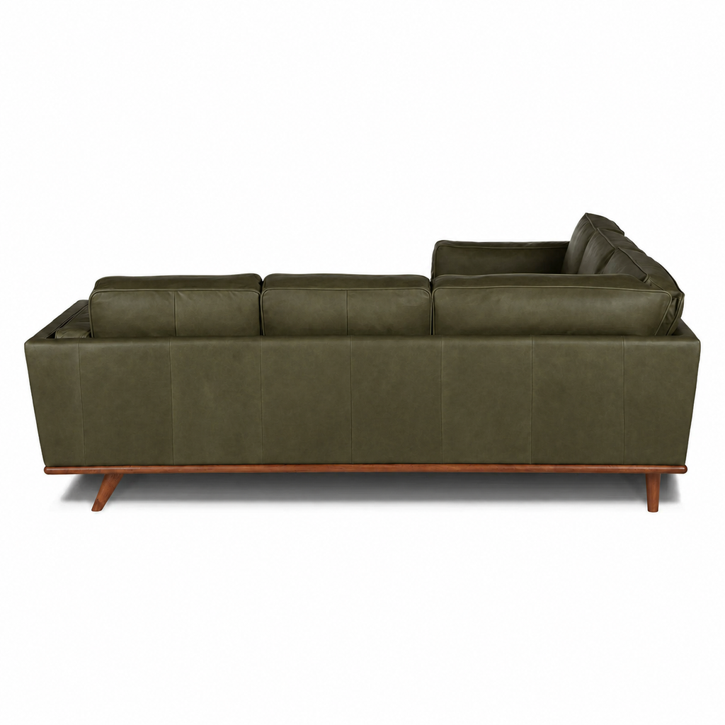 Olive Green Upholstered L Shaped Sectional Sofa with Wood Legs
