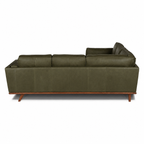 Olive Green Upholstered L Shaped Sectional Sofa with Wood Legs