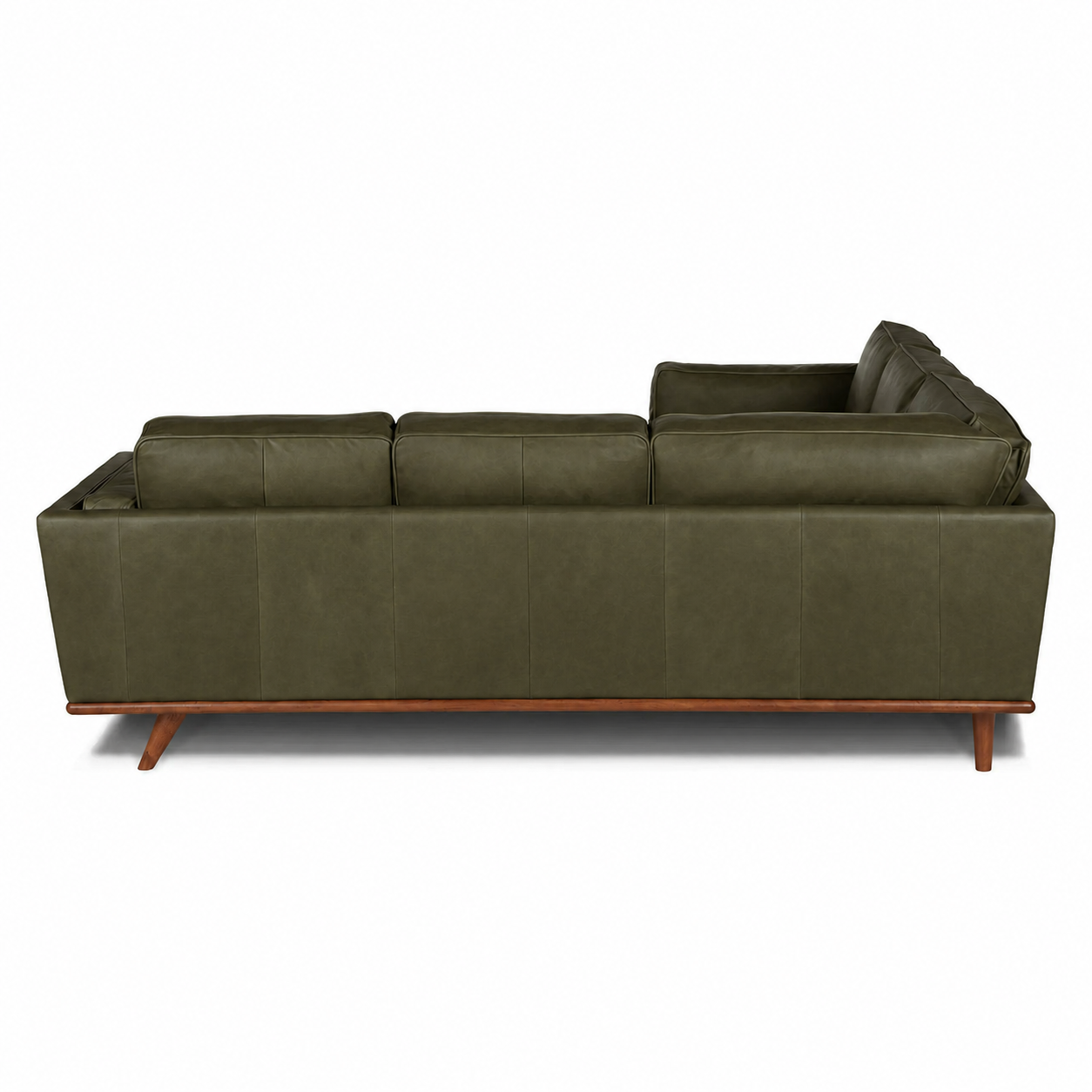 Olive Green Upholstered L Shaped Sectional Sofa with Wood Legs