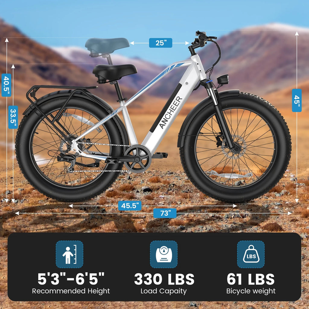 ANCHEER Electric Bike for Adults Peak 1000W Electric Bicycle 48V 15AH Battery Electric Bike 26" x 4.0" Fat Tire