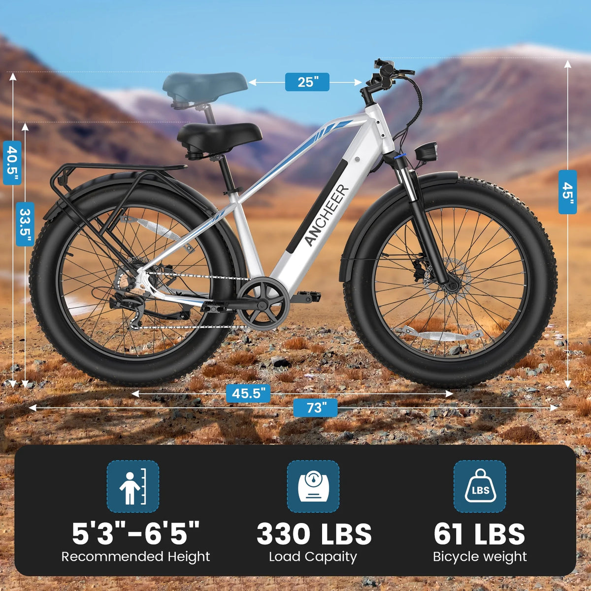 ANCHEER Electric Bike for Adults Peak 1000W Electric Bicycle 48V 15AH Battery Electric Bike 26" x 4.0" Fat Tire