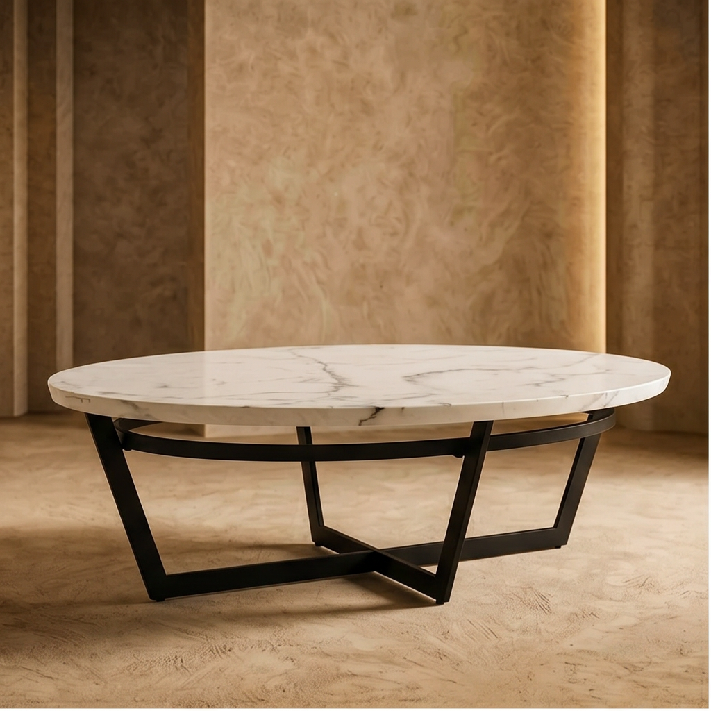 Roomviax Pluto Oval Coffee Table White Marble/Black