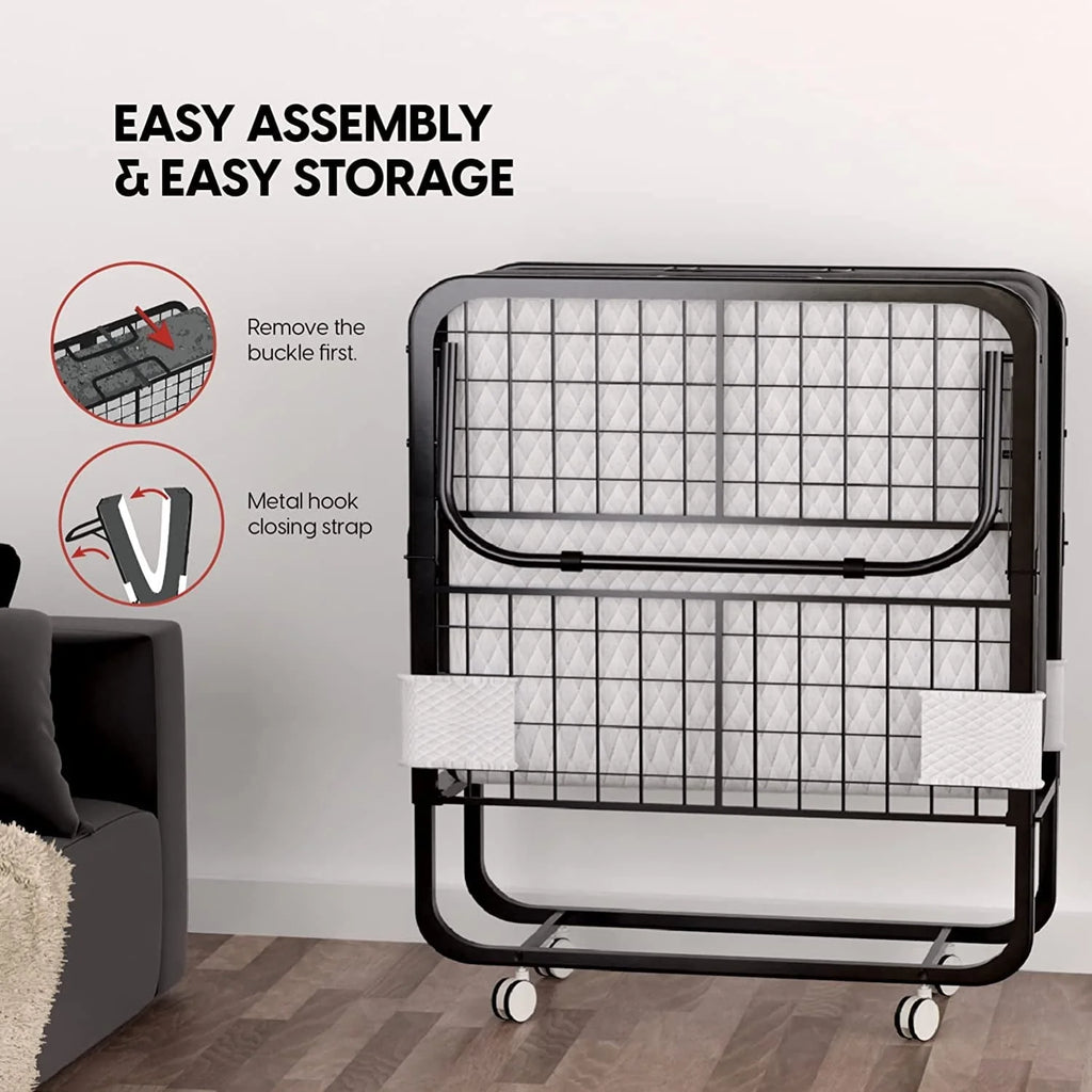 Econohome Folding Bed with Mattress - 75x31 Cot Size Bed Frame - Portable Foldable Roll Away Adult Bed for Guest - 5