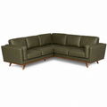 Olive Green Upholstered L Shaped Sectional Sofa with Wood Legs