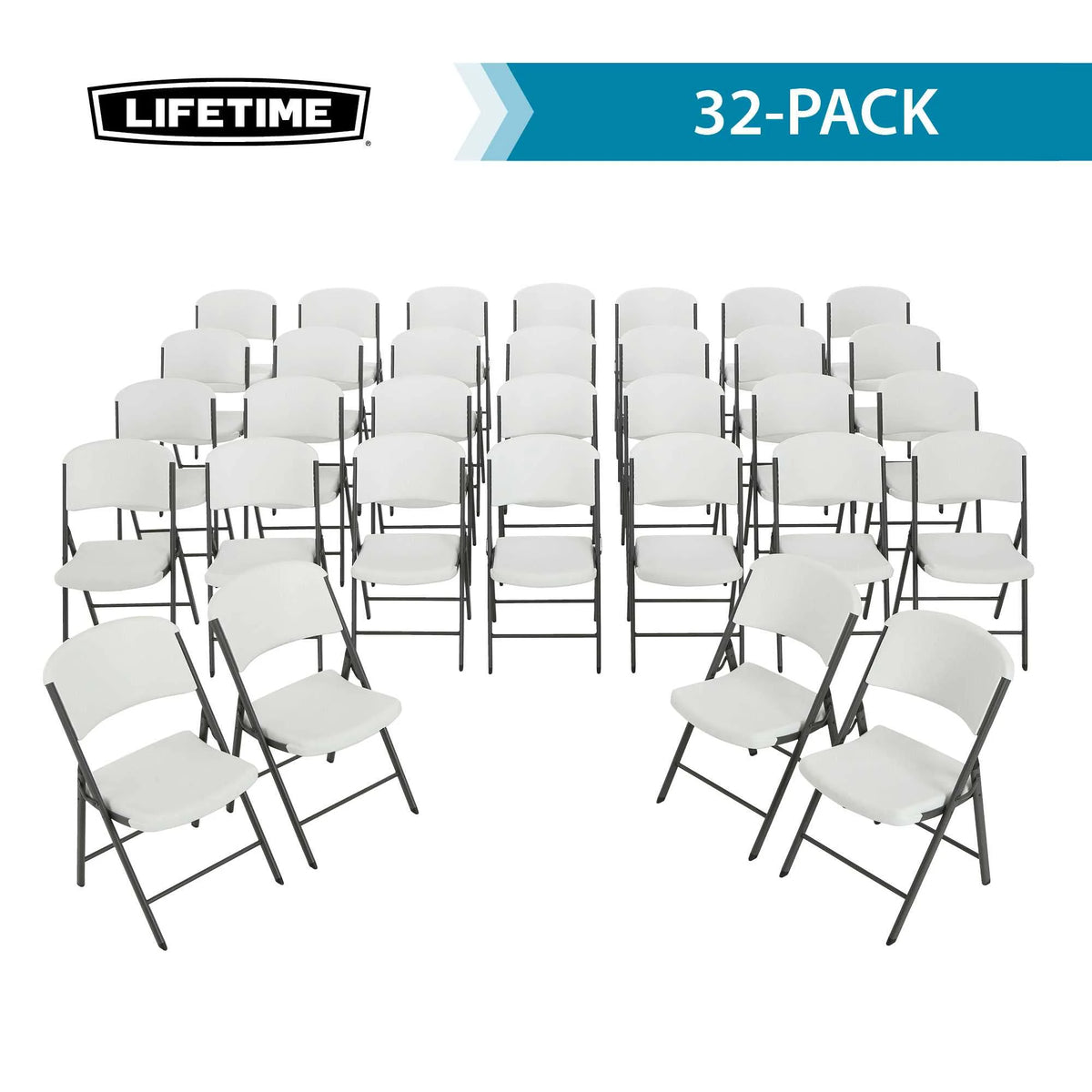 Lifetime Combo Set of (4) 8 - Foot Rectangle Folding Tables & (32) Chairs, Indoor/Outdoor Use, White (80147)