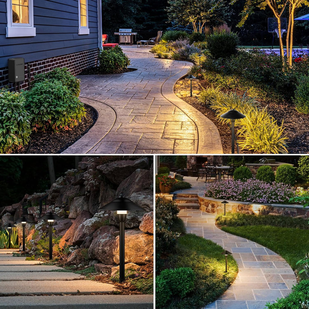 SUNVIE All - in - One Low Voltage Pathway Lighting Kit, 8 Pack LED Light with Transformer and Wire