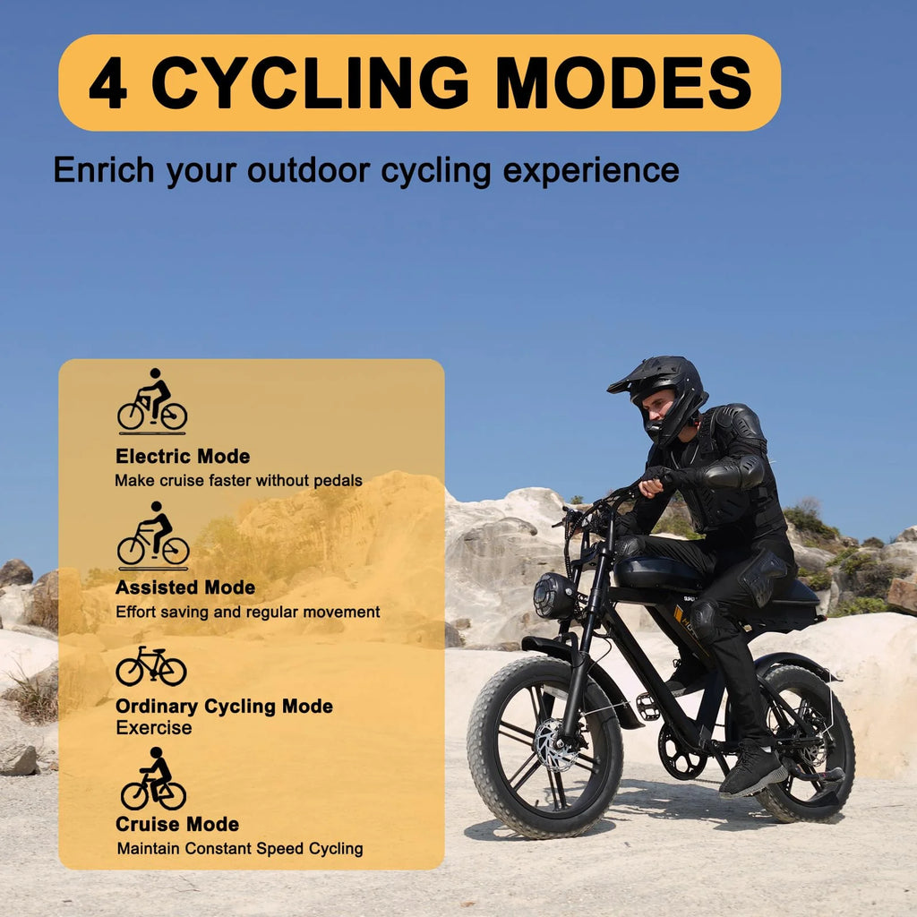 Movcan V30 Electric Bike for Adult, 1000W 20" Fat Tire 48V 15.6AH Removable Battery, 28MPH 7 - Speed Disc Brake Off