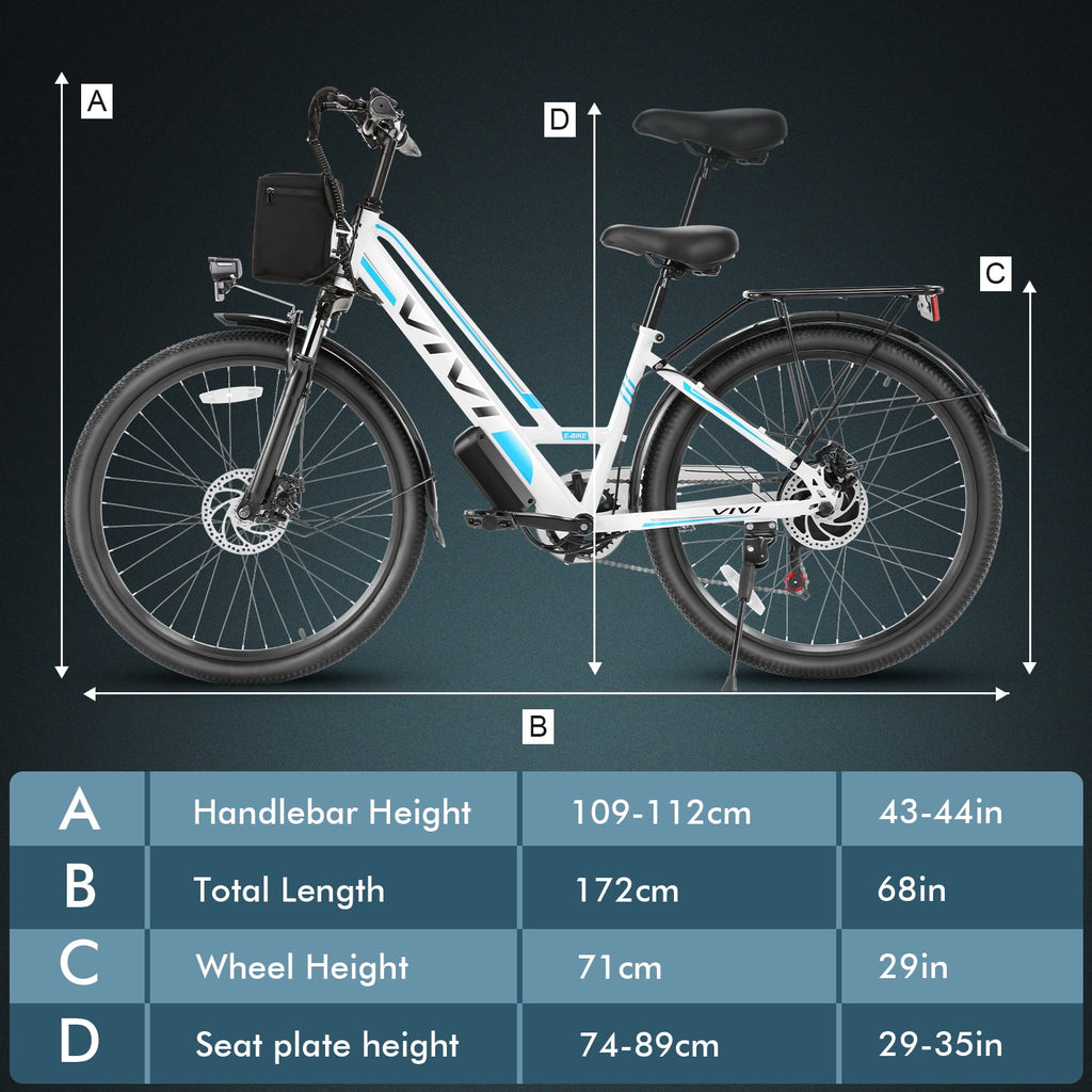 Vivi Electric Bike 26" City Commuter Electric Bike 48V 500W Step - Through Electric Bike 19.8MPH Electric Cruiser
