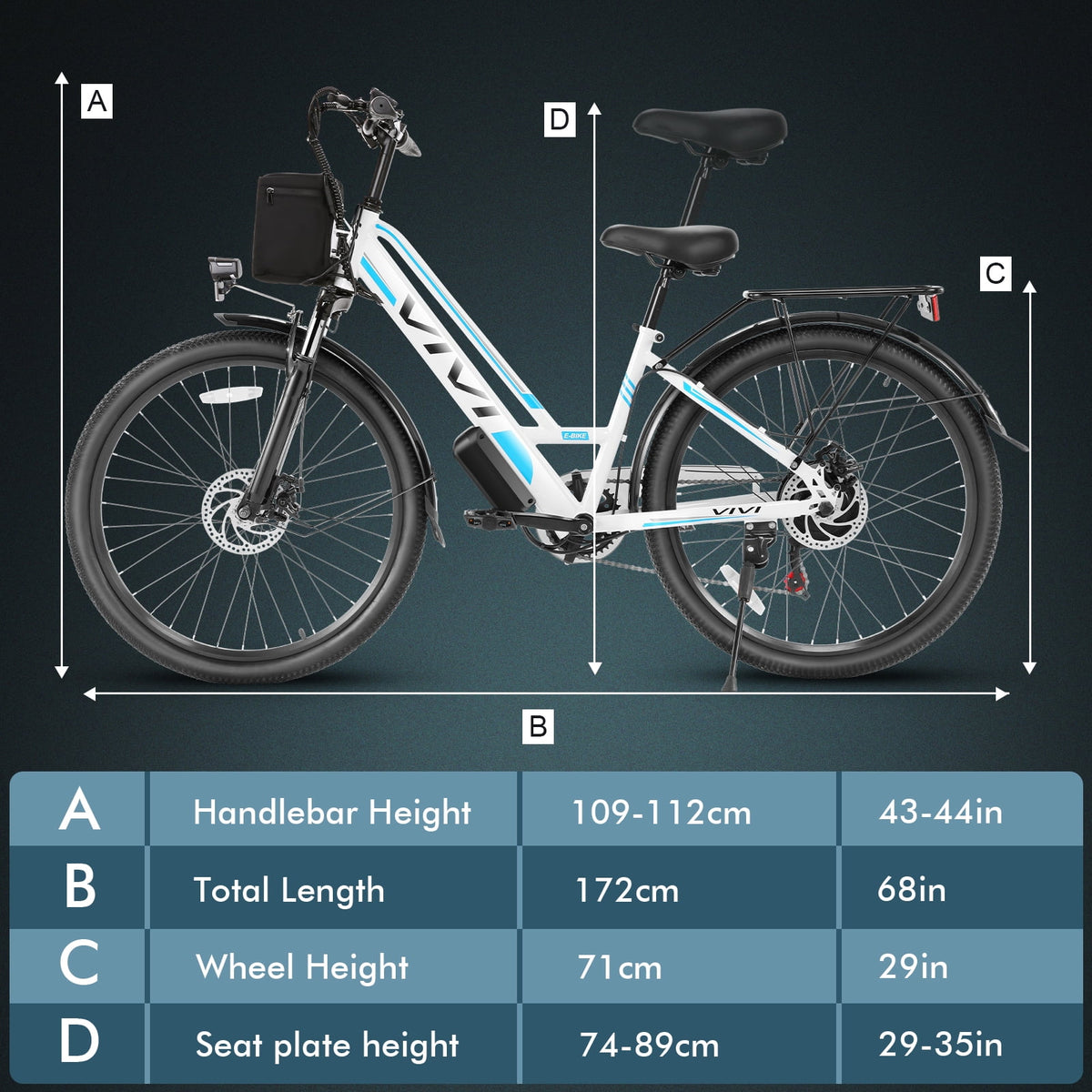 Vivi Electric Bike 26" City Commuter Electric Bike 48V 500W Step - Through Electric Bike 19.8MPH Electric Cruiser