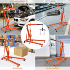 GARVEE 2 Ton Folding Hydraulic Engine Hoist with Lever, Folding Engine Shop Crane Hoist Lift, Heavy Cherry Picker