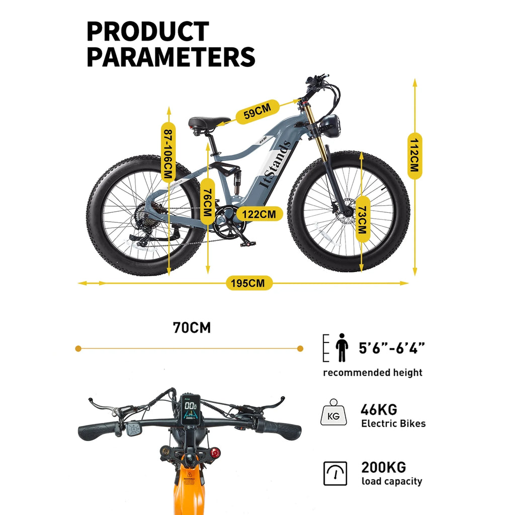 Electric Bike for Adults 26'', 1000W E - Mountain Bike 48V 30/20ah UL2849 Removable Battery, Fat Tire Ebike up to