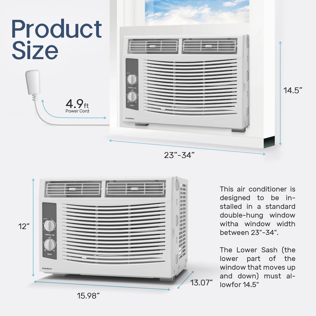 5000 BTU Window Air Conditioner Easy Cool - Capable of Cooling up to 150 Sq Ft. 2 Fan Speeds, 4 - Way Air Direction