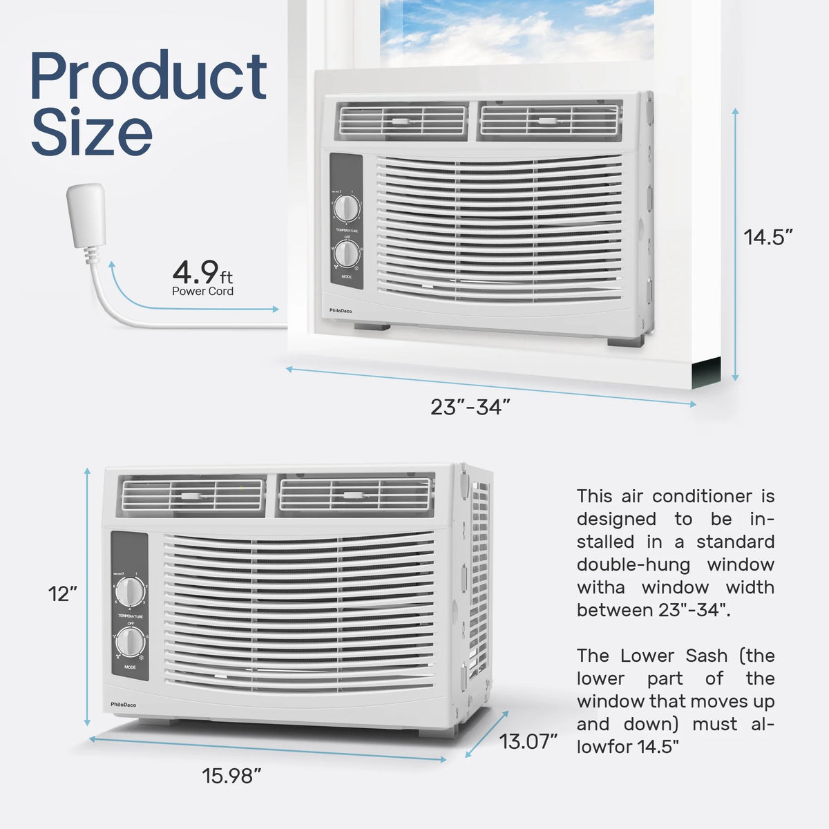 5000 BTU Window Air Conditioner Easy Cool - Capable of Cooling up to 150 Sq Ft. 2 Fan Speeds, 4 - Way Air Direction