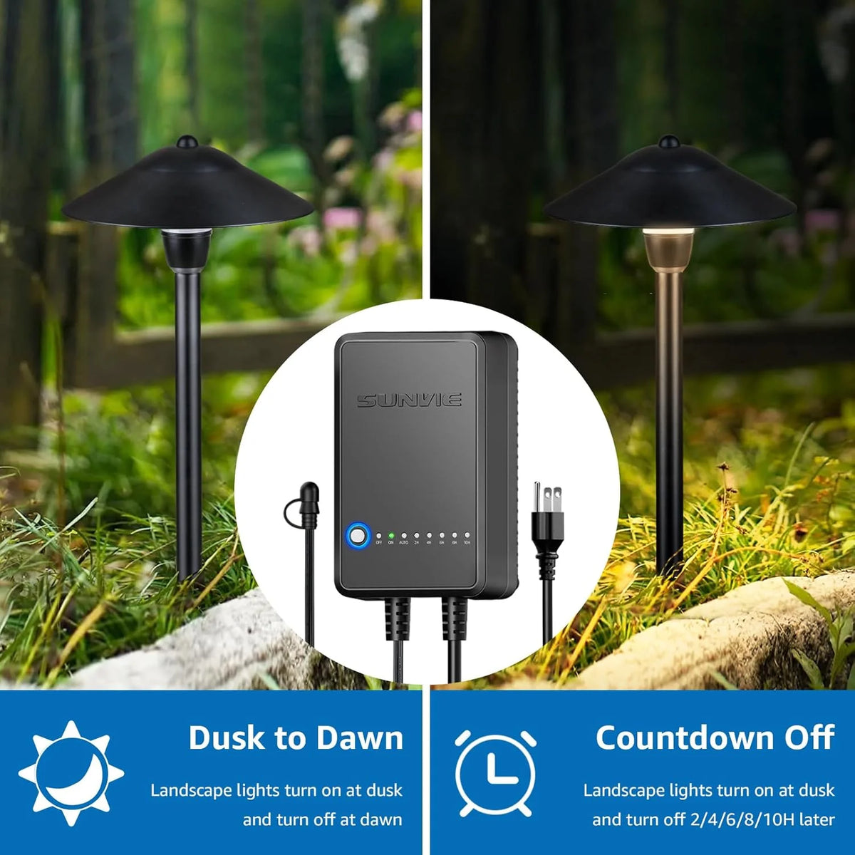 SUNVIE All - in - One Low Voltage Pathway Lighting Kit, 8 Pack LED Light with Transformer and Wire