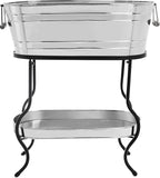 Steel Galvanized Beverage Tub with Stand and Drip Pan Tray - Oval Shape (Large Size) by MG Decor - Madhu Collection