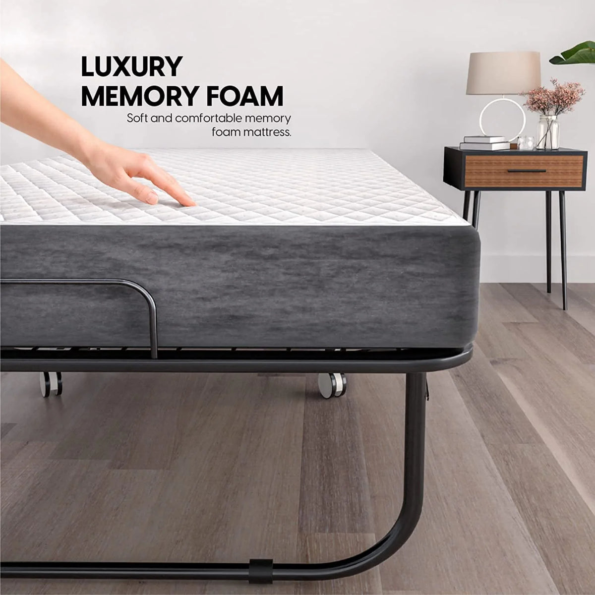 Econohome Folding Bed with Mattress - 75x31 Cot Size Bed Frame - Portable Foldable Roll Away Adult Bed for Guest - 5