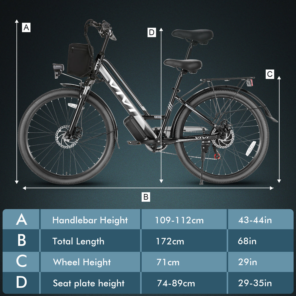 Vivi Electric Bike 26" City Commuter Electric Bike 48V 500W Step - Through Electric Bike 19.8MPH Electric Cruiser