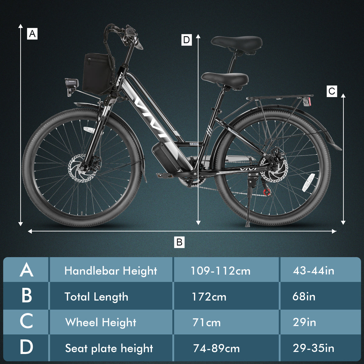 Vivi Electric Bike 26" City Commuter Electric Bike 48V 500W Step - Through Electric Bike 19.8MPH Electric Cruiser