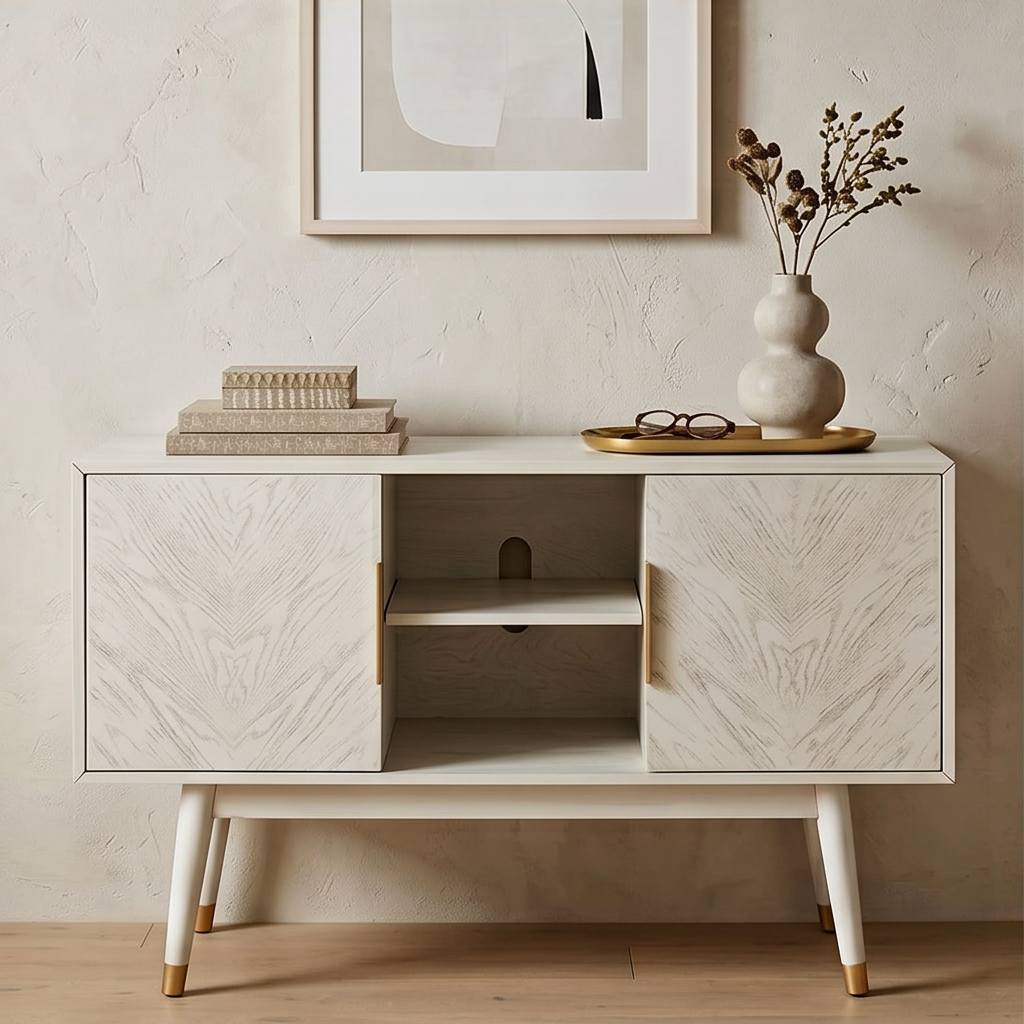 Roomviax Liam 2 Door Media Stand White Washed
